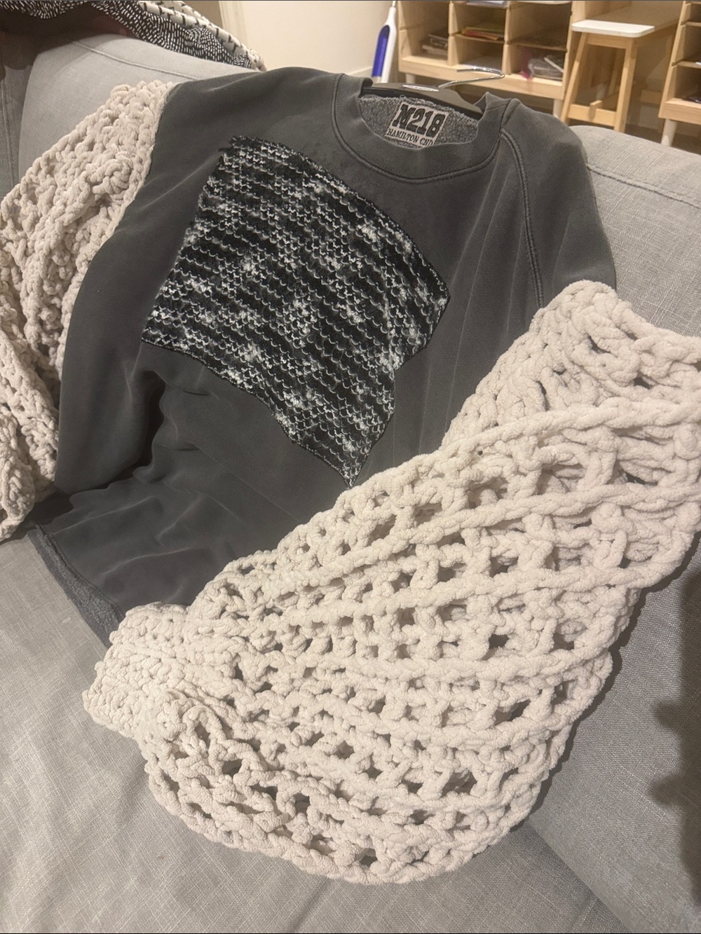 Handmade long sleeve shirt (by Ontario artisan). Crocheted bubble sleeves!